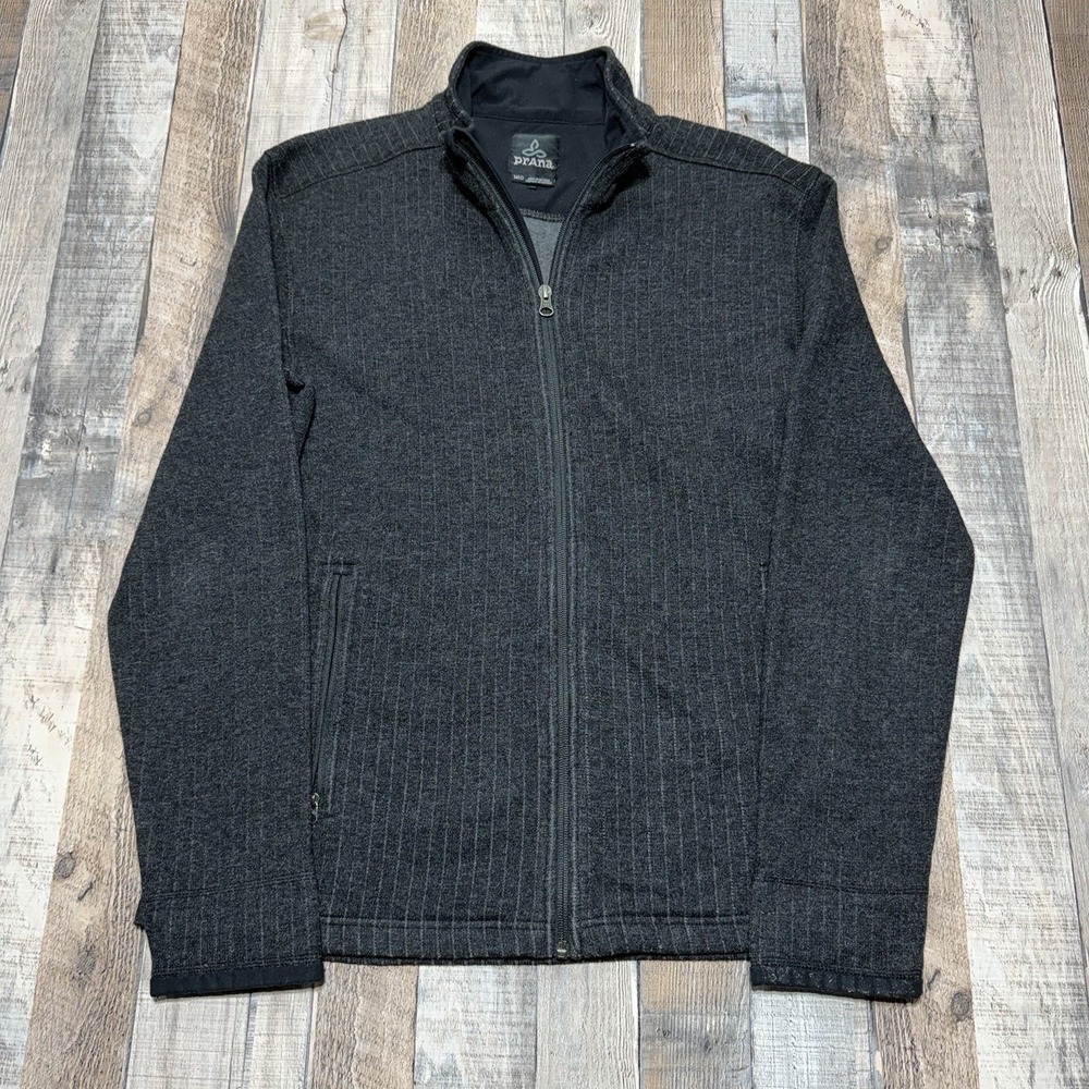 prAna Jacket Mens Medium Gray Wool Blend Full Zip Fleece Stand Collar Pockets